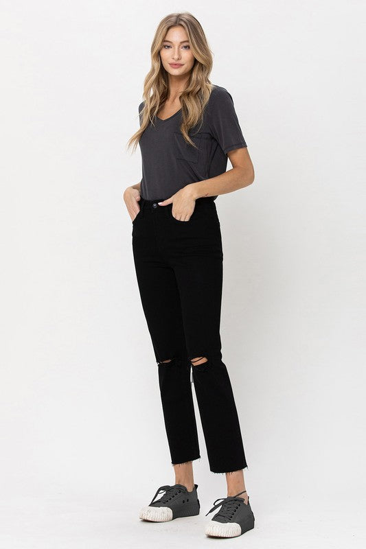 Vervet Black High Rise Straight Jeans w Raw Hem