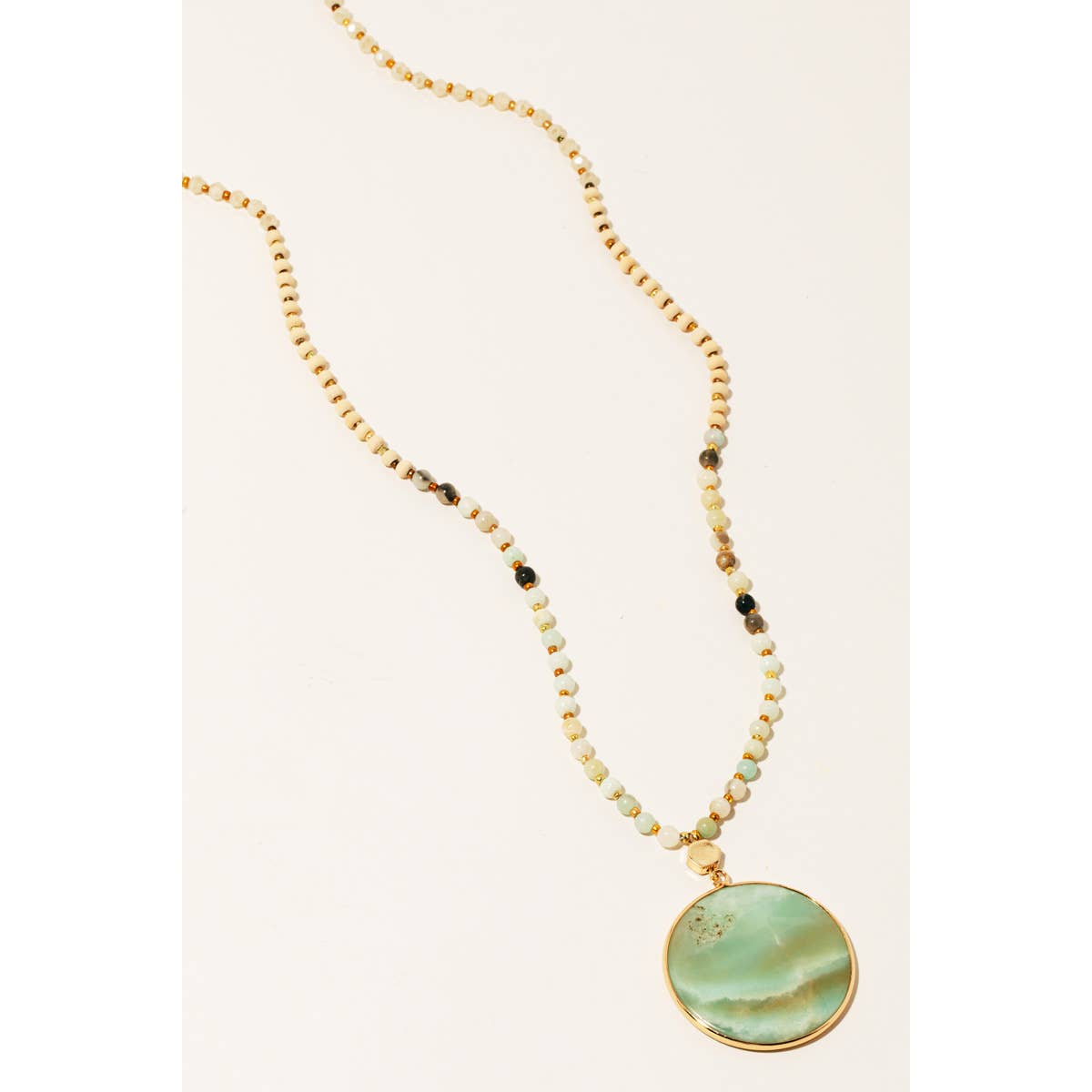 Semiprecious Circle Stone Pendant Necklace - 4 colors