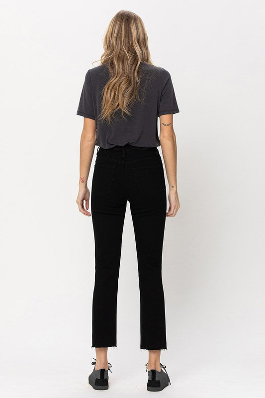 Vervet Black High Rise Straight Jeans w Raw Hem