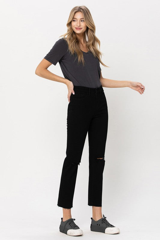 Vervet Black High Rise Straight Jeans w Raw Hem