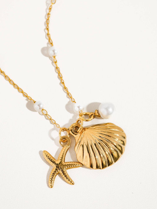 Capella Gold Seashell & Sea Star Pearl Necklace