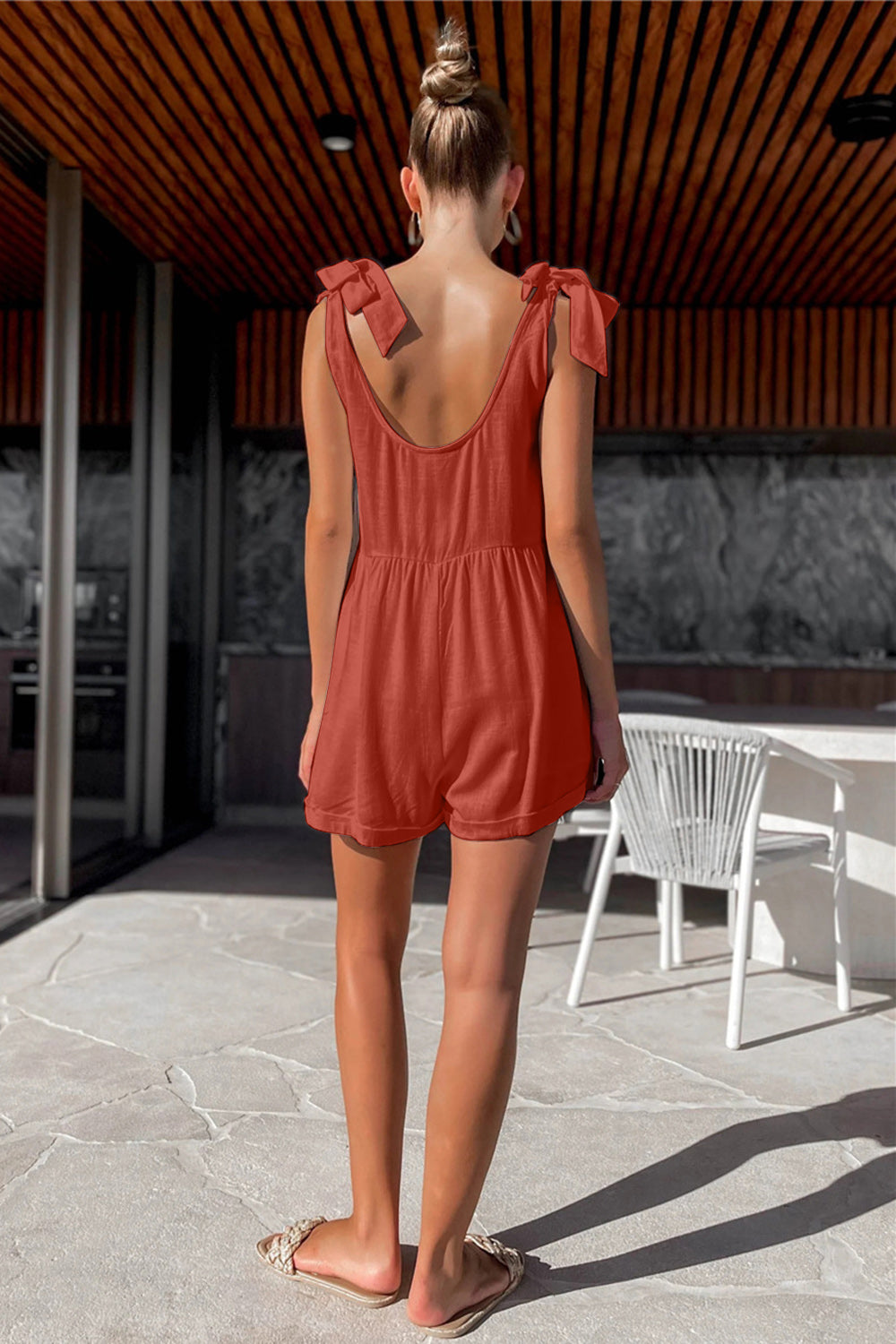 Paige Scoop Neck Tie Shoulder Romper - 4 colors