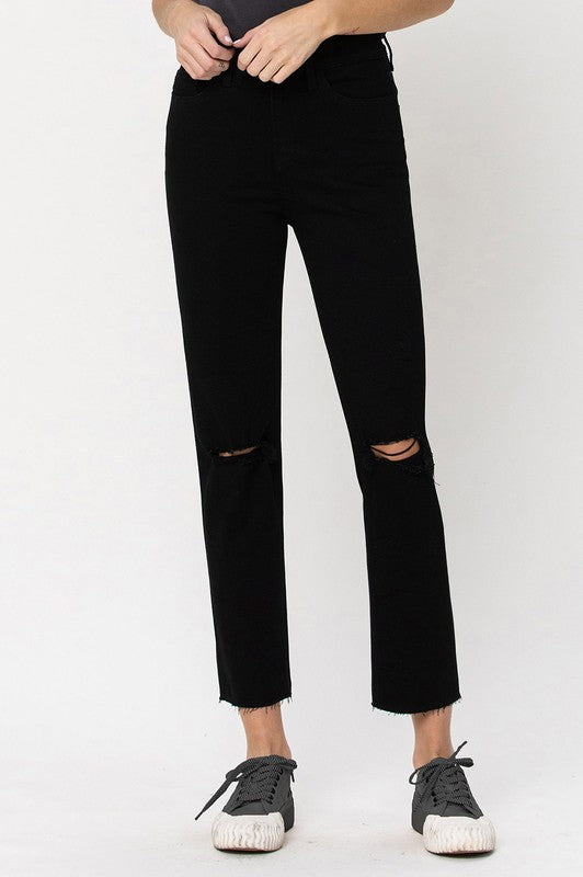 Vervet Black High Rise Straight Jeans w Raw Hem