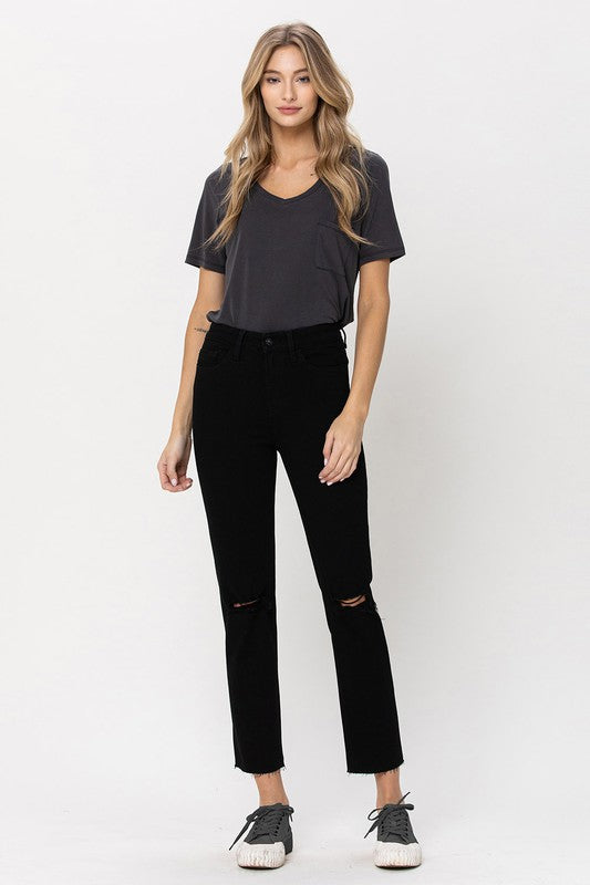 Vervet Black High Rise Straight Jeans w Raw Hem