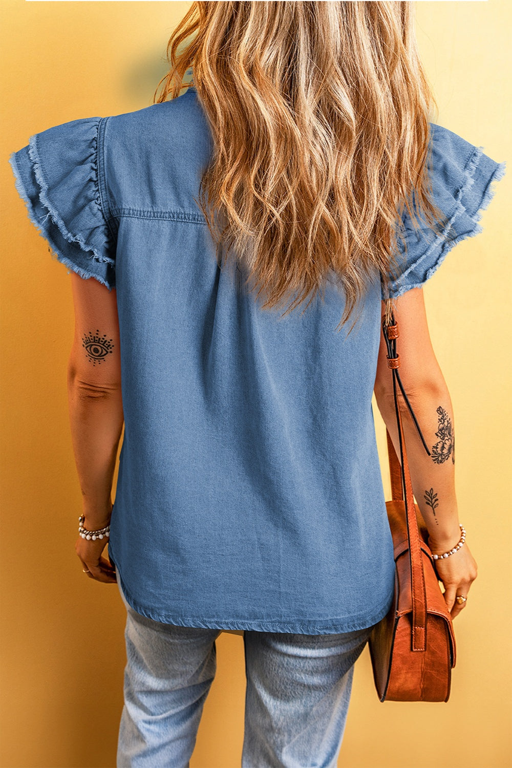 Raw Hem Button Up Cap Sleeve Denim Top - 3 colors