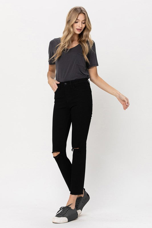 Vervet Black High Rise Straight Jeans w Raw Hem