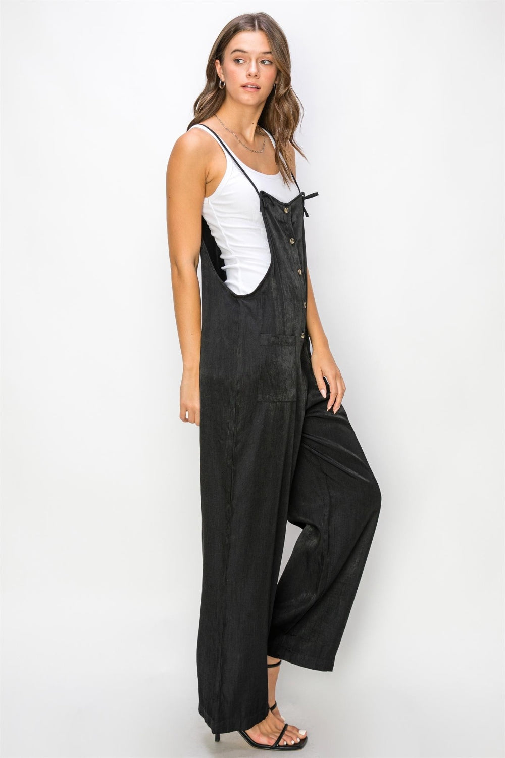 Cameron Half Button Sleeveless Straight Jumpsuit