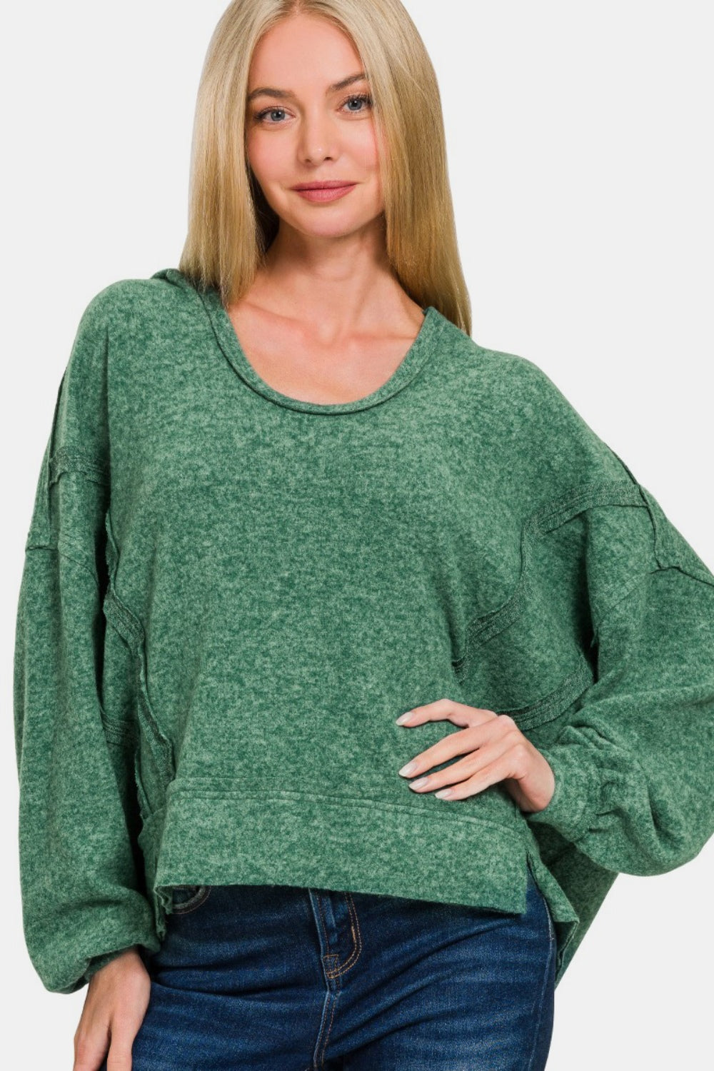 Leave It To Chance Scoop Neck Hoodie in Dark Green