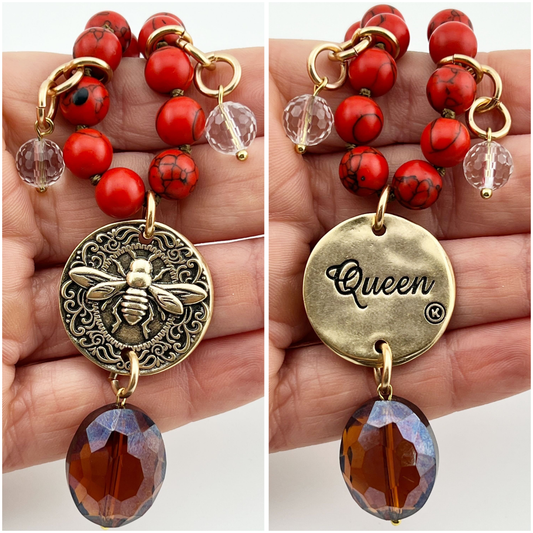 QUEEN | BEE | RED HOWLITE | Long Chain Fusion