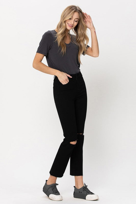 Vervet Black High Rise Straight Jeans w Raw Hem