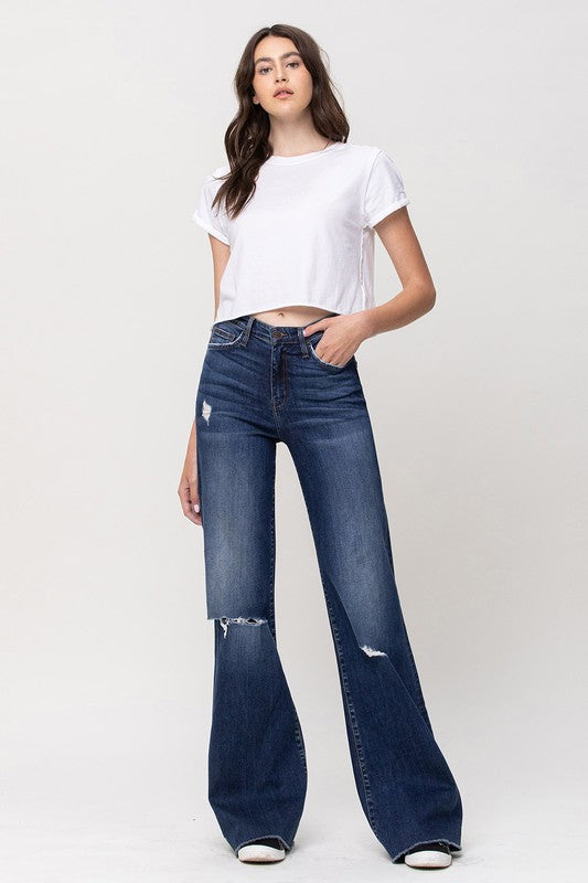 High Rise Distressed Wide Leg Jeans