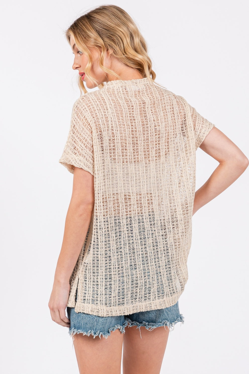 Bay Breeze Crochet Mock Neck Top