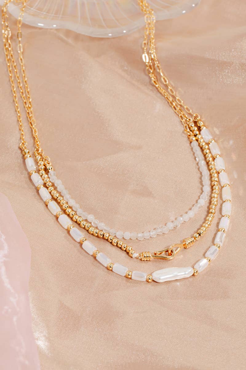 Mixed Beaded Layered Chains Necklace