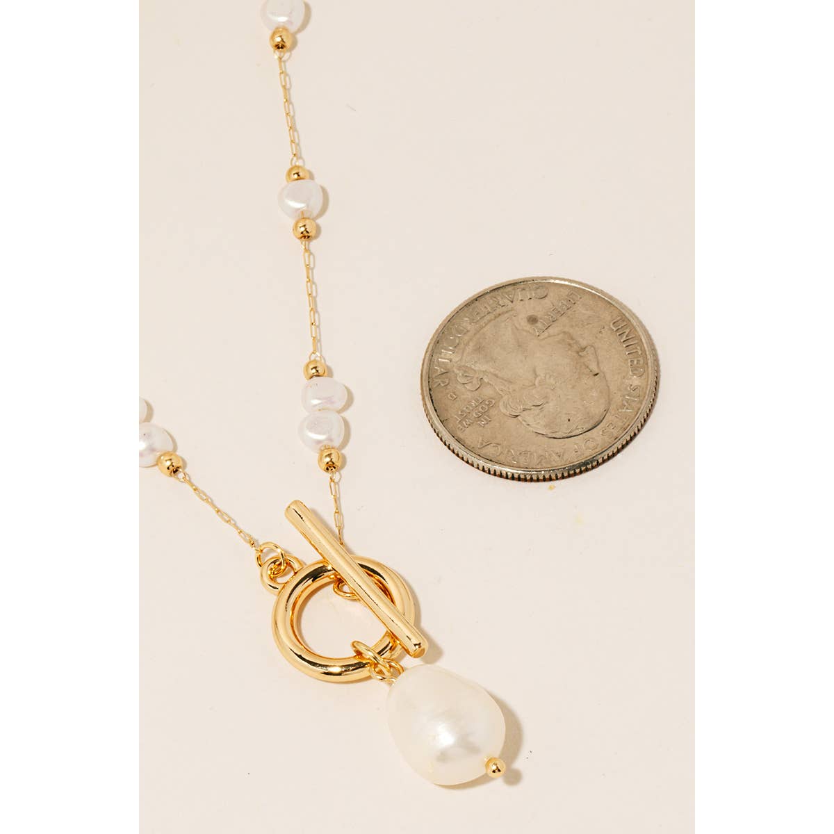 Pearl Bead Chain And Pendant Toggle Necklace