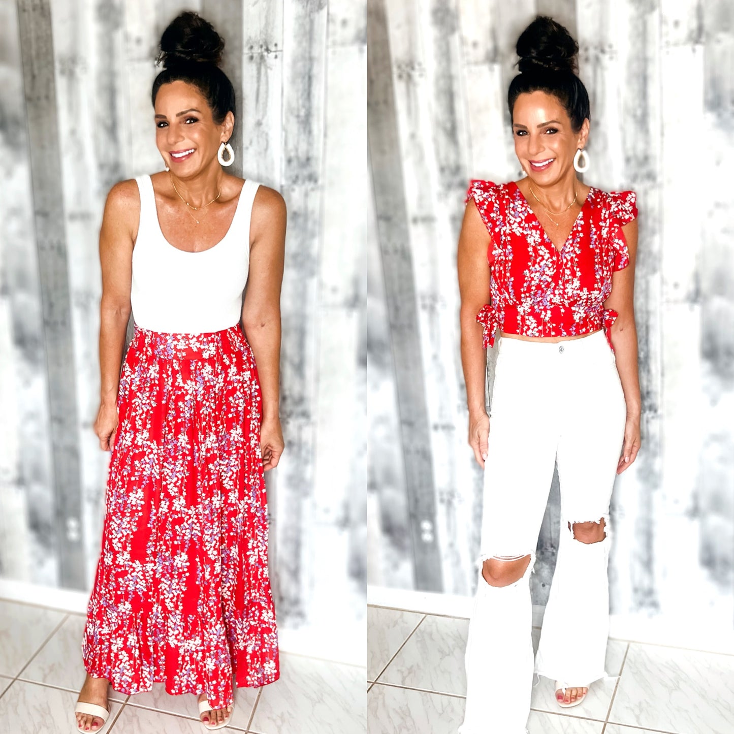 Sai Printed Tie Back Cropped Top and Maxi Skirt Set