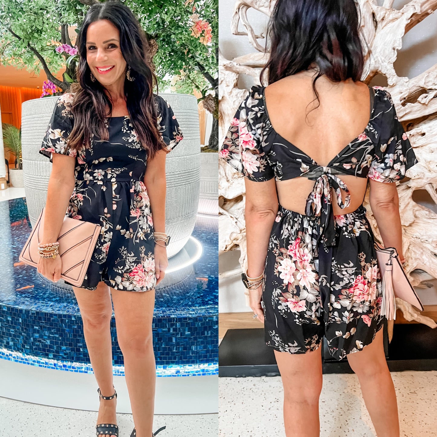 Heather Floral Cutout Tie Back Romper