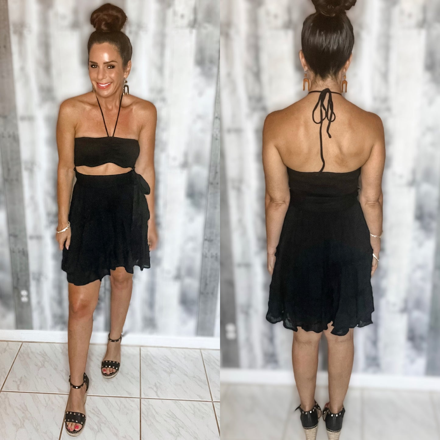 Gia Halter Smocked Bra Cutout Wrap Dress