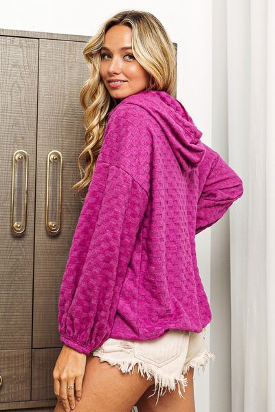 Carrie Brushed Checker Drawstring Long Sleeve Hoodie