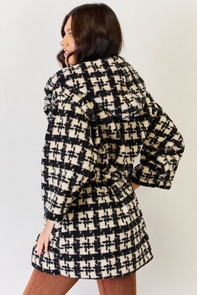 Cassandra Fuzzy Plaid Waist Tie Hooded Robe Cardigan