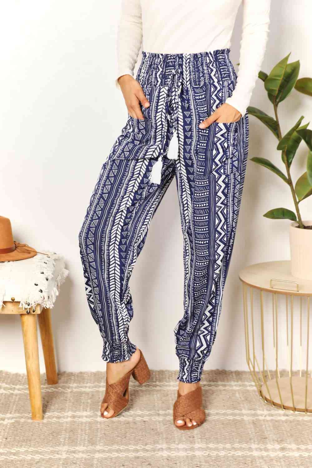 Hailee Geometric Print Tassel High-Rise Pants