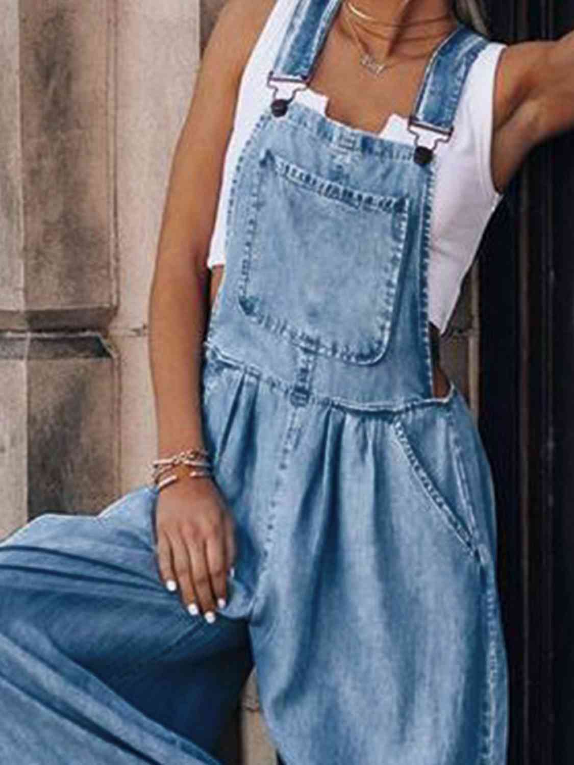 Anya Wide Leg Denim Overalls