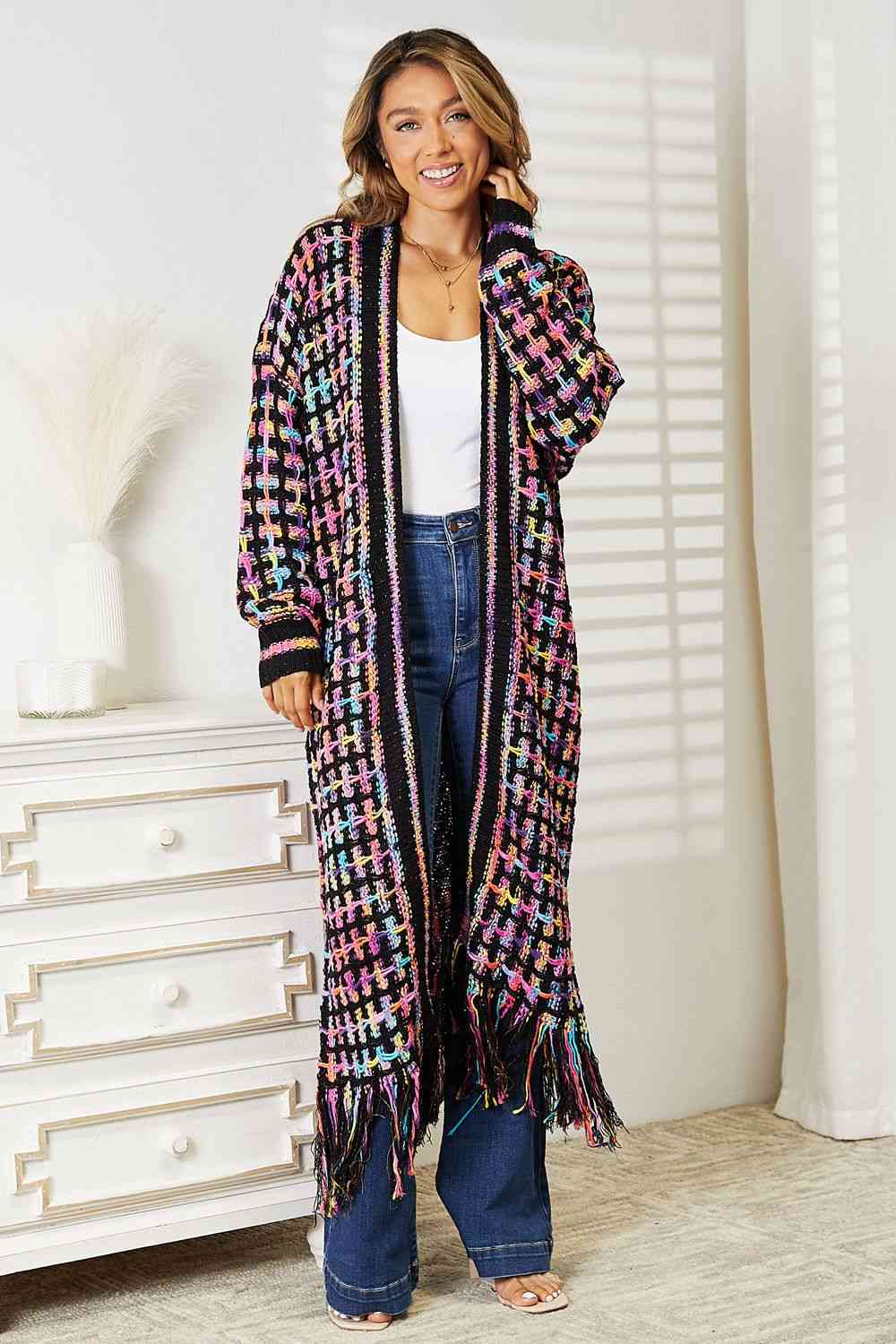 Gabrielle Multicolored Fringe Cardigan