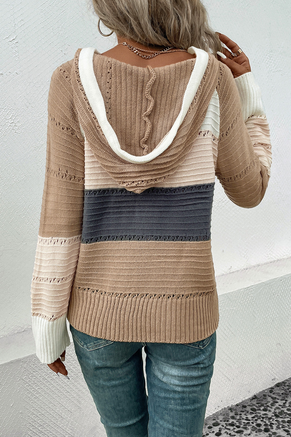 Erika Color Block Drawstring Hooded Sweater