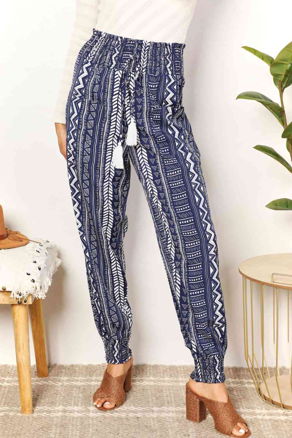 Hailee Geometric Print Tassel High-Rise Pants