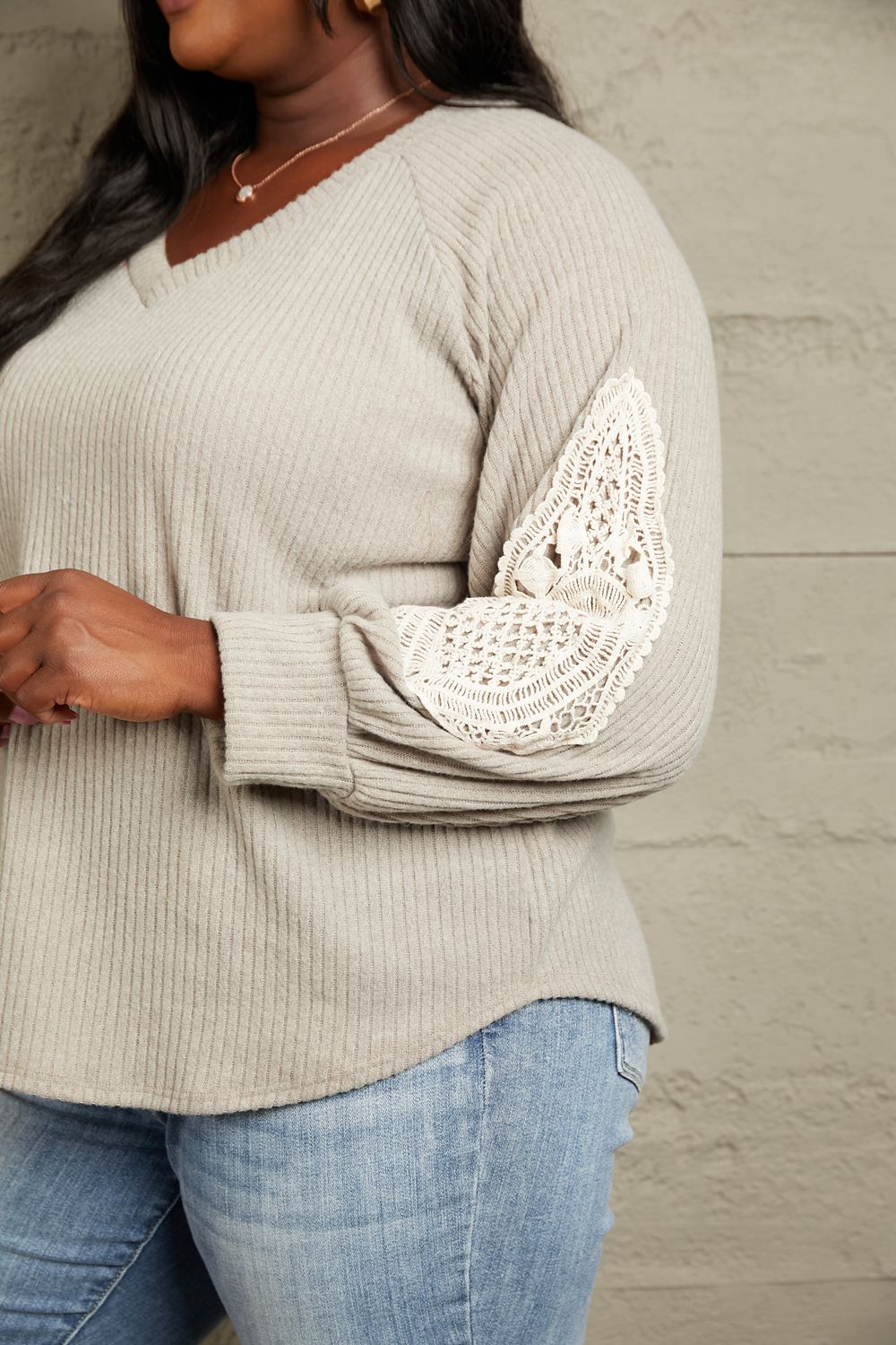 Sew In Love Lace Patch Detail Sweater - beige