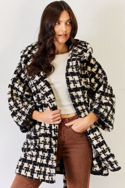 Cassandra Fuzzy Plaid Waist Tie Hooded Robe Cardigan