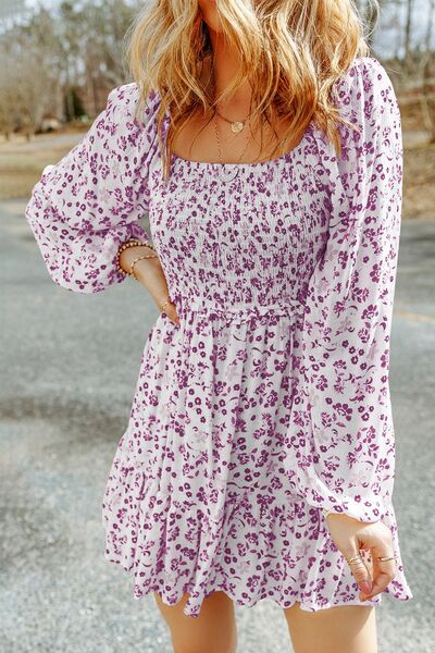 Kaila Smocked Floral Square Neck Dress - 5 colors