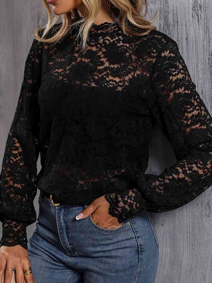 Richards Mock Neck Lace Blouse