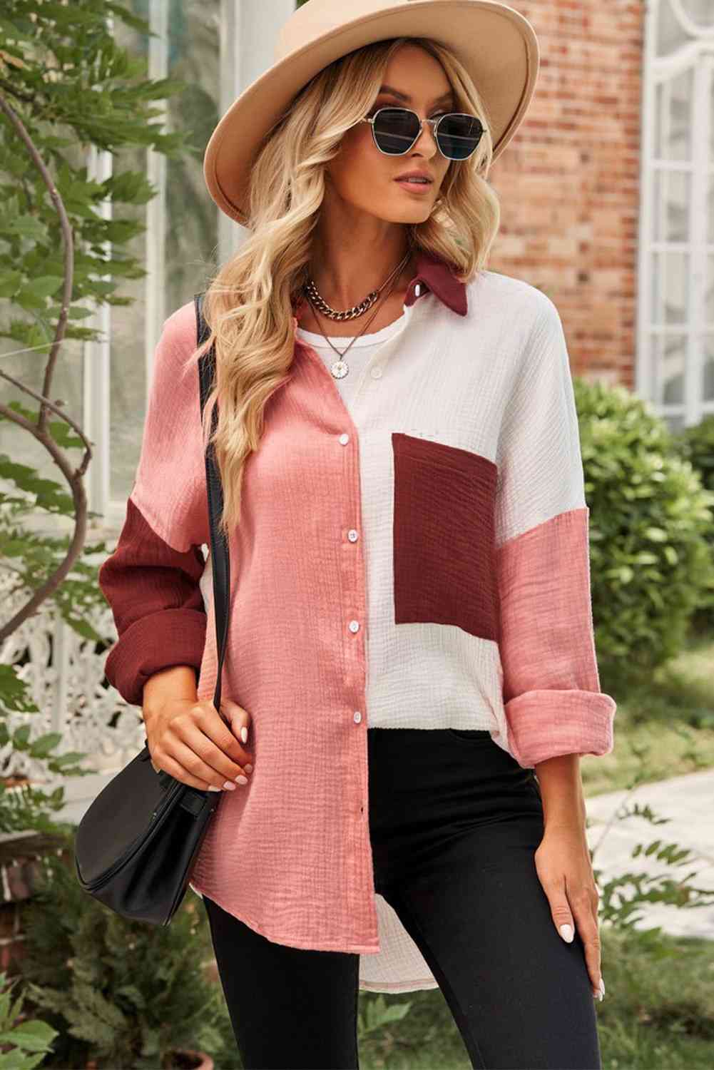 Tamra Textured Color Block Shirt