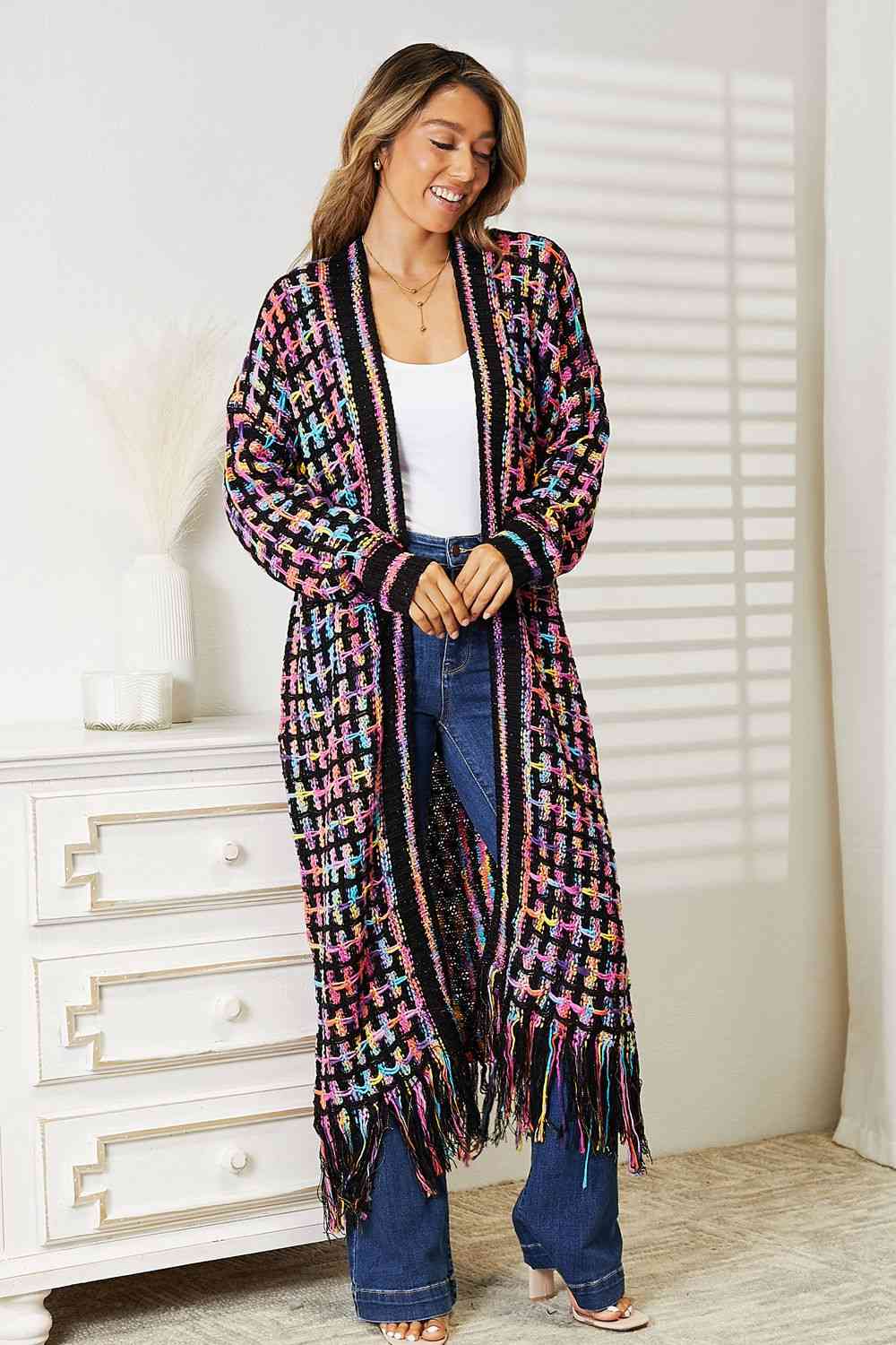 Gabrielle Multicolored Fringe Cardigan