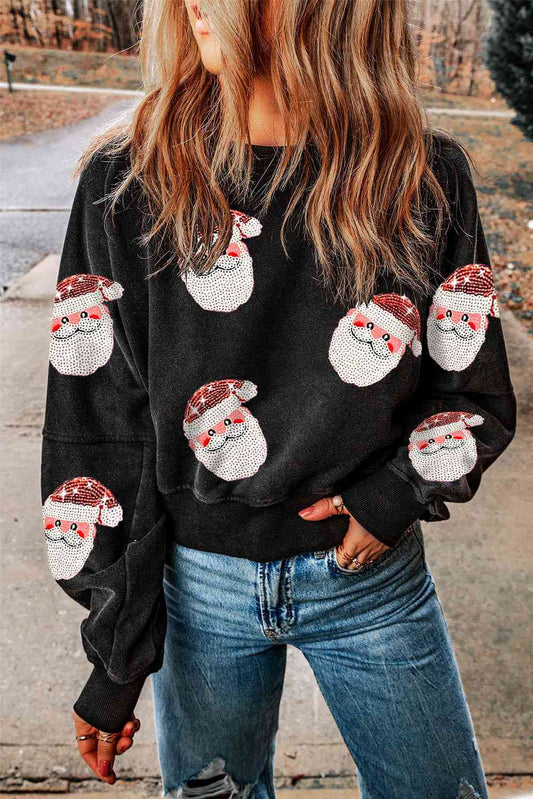 Santa Sequin Open Back Sweatshirt