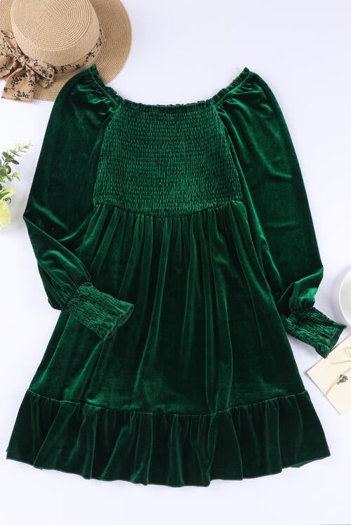 Laura Velvet Ruffle Hem Dress