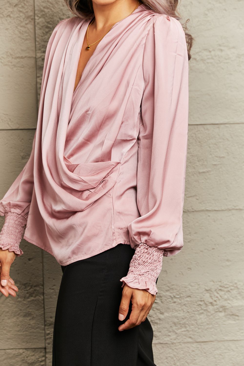 Suki Ruched Lantern Sleeve Blouse