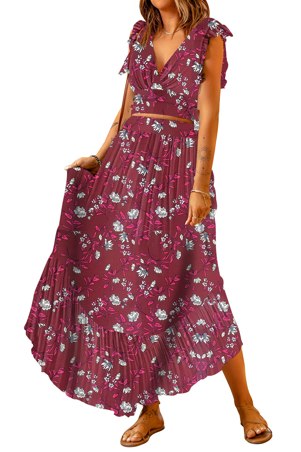 Sai Printed Tie Back Cropped Top and Maxi Skirt Set