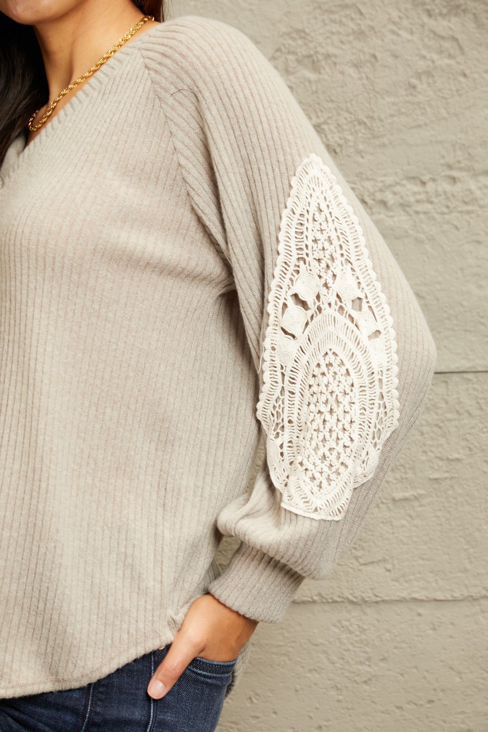 Sew In Love Lace Patch Detail Sweater - beige