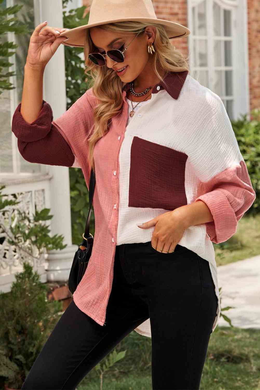 Tamra Textured Color Block Shirt