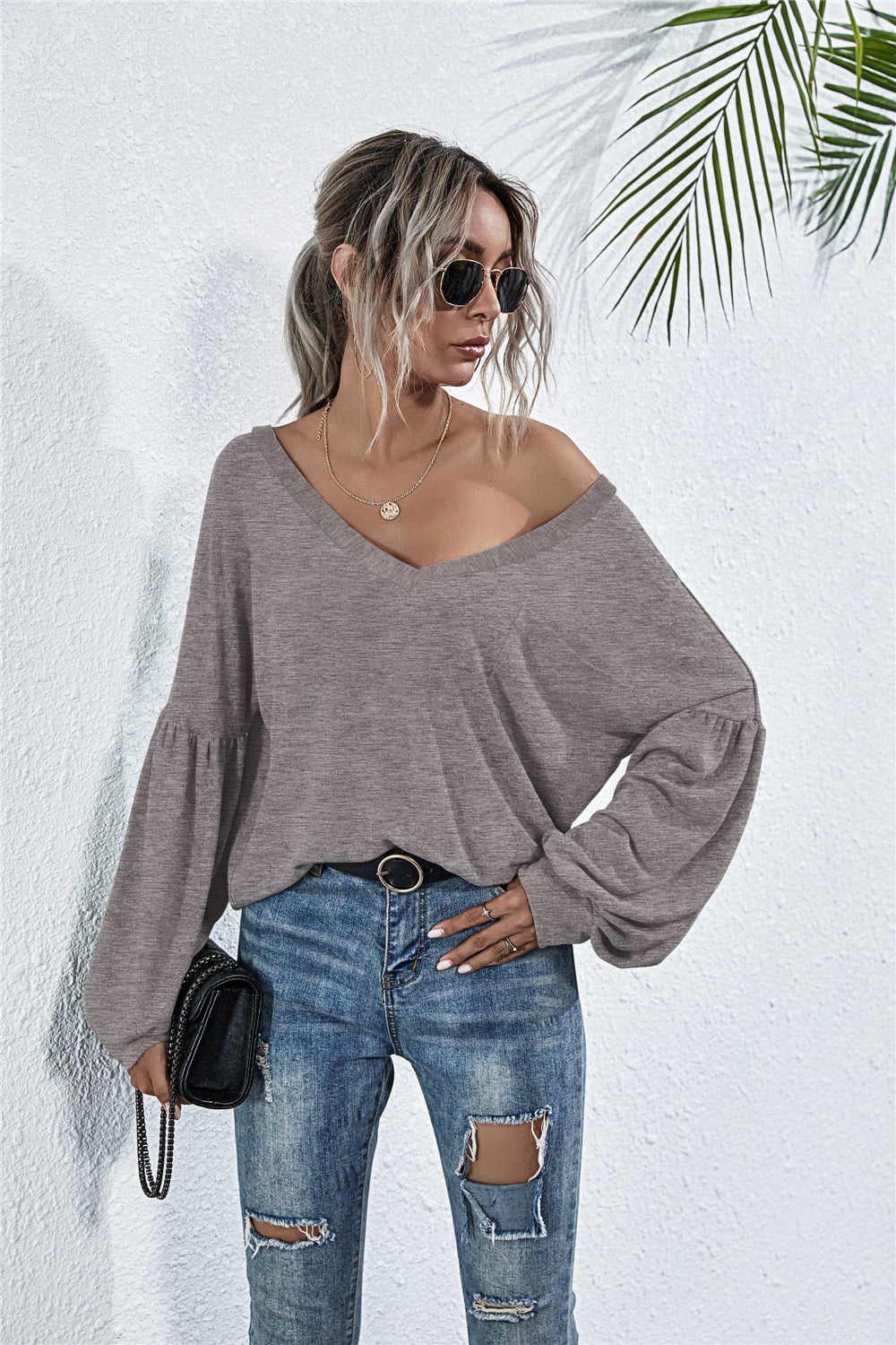 Diana V-Neck Dropped Shoulder Knit Top