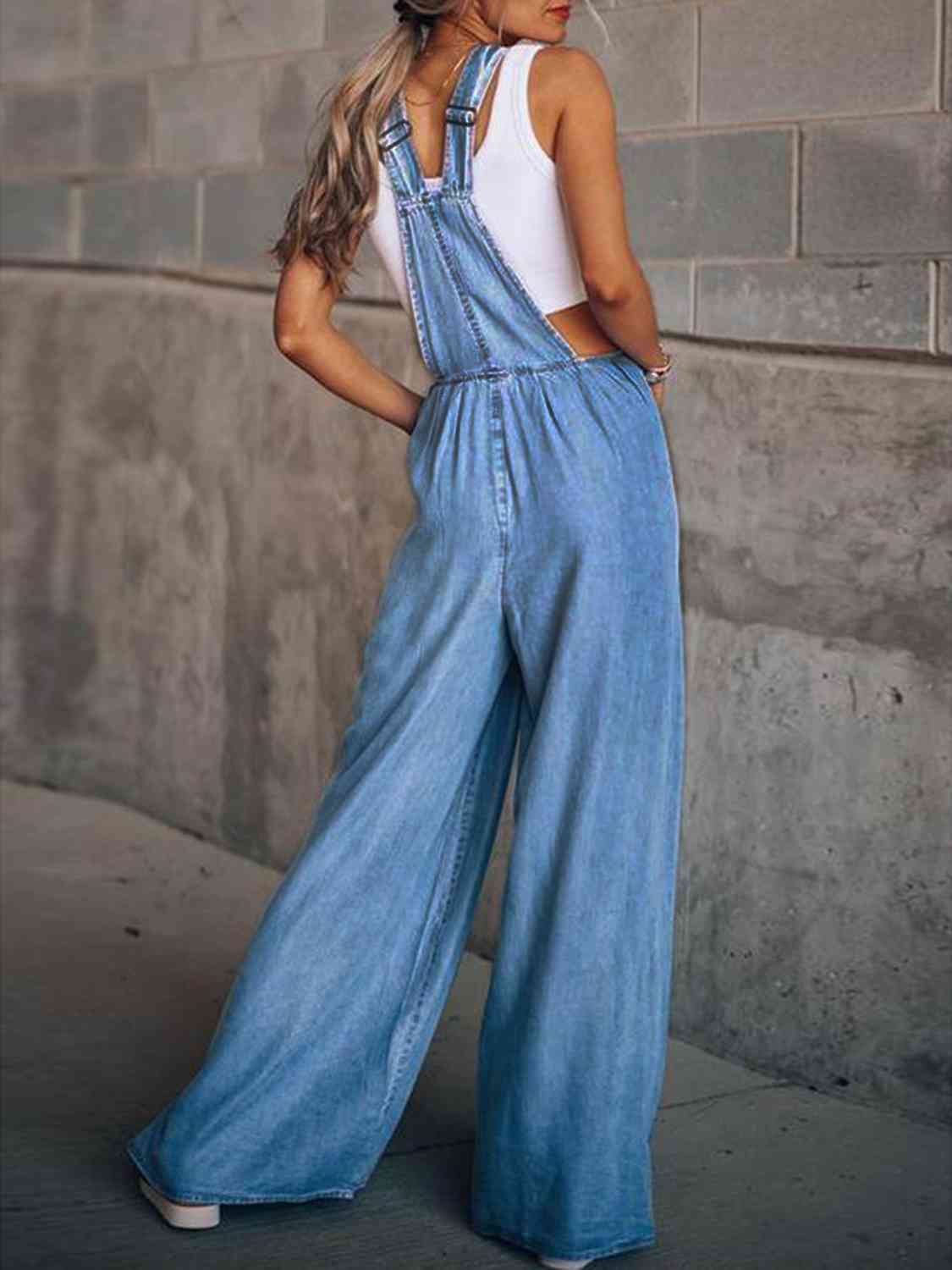 Anya Wide Leg Denim Overalls