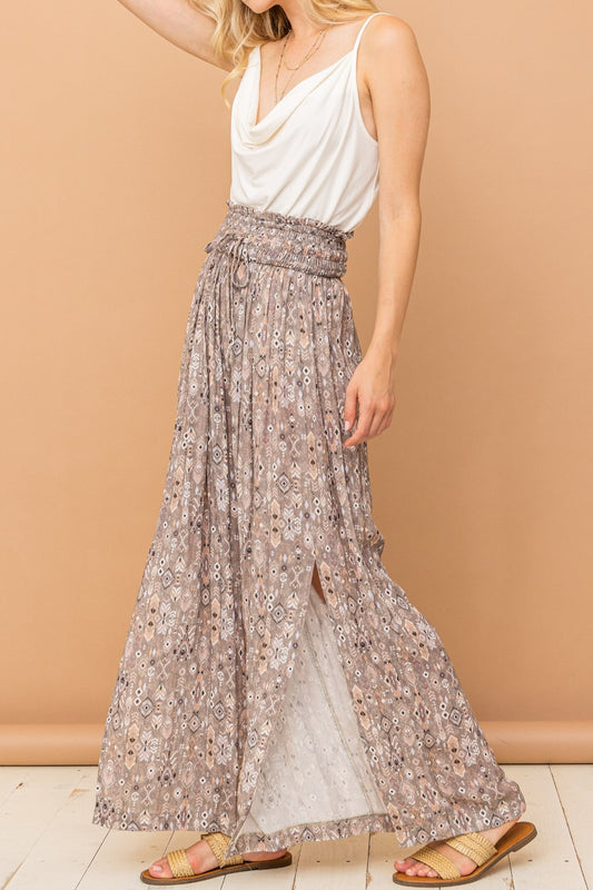 Delaney Smocked Waist Slit Wide Leg Pants