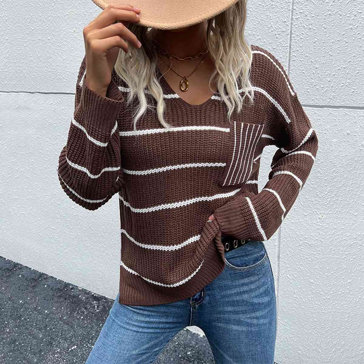 Lo Striped V-Neck Sweater