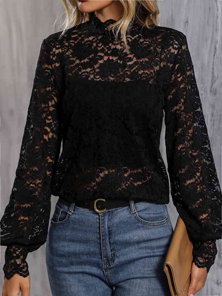 Richards Mock Neck Lace Blouse