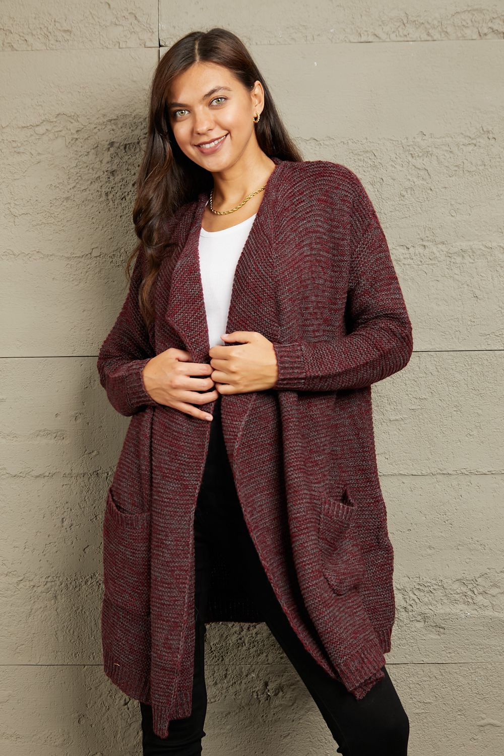 Luna Knit Sweater Cardigan - burgundy