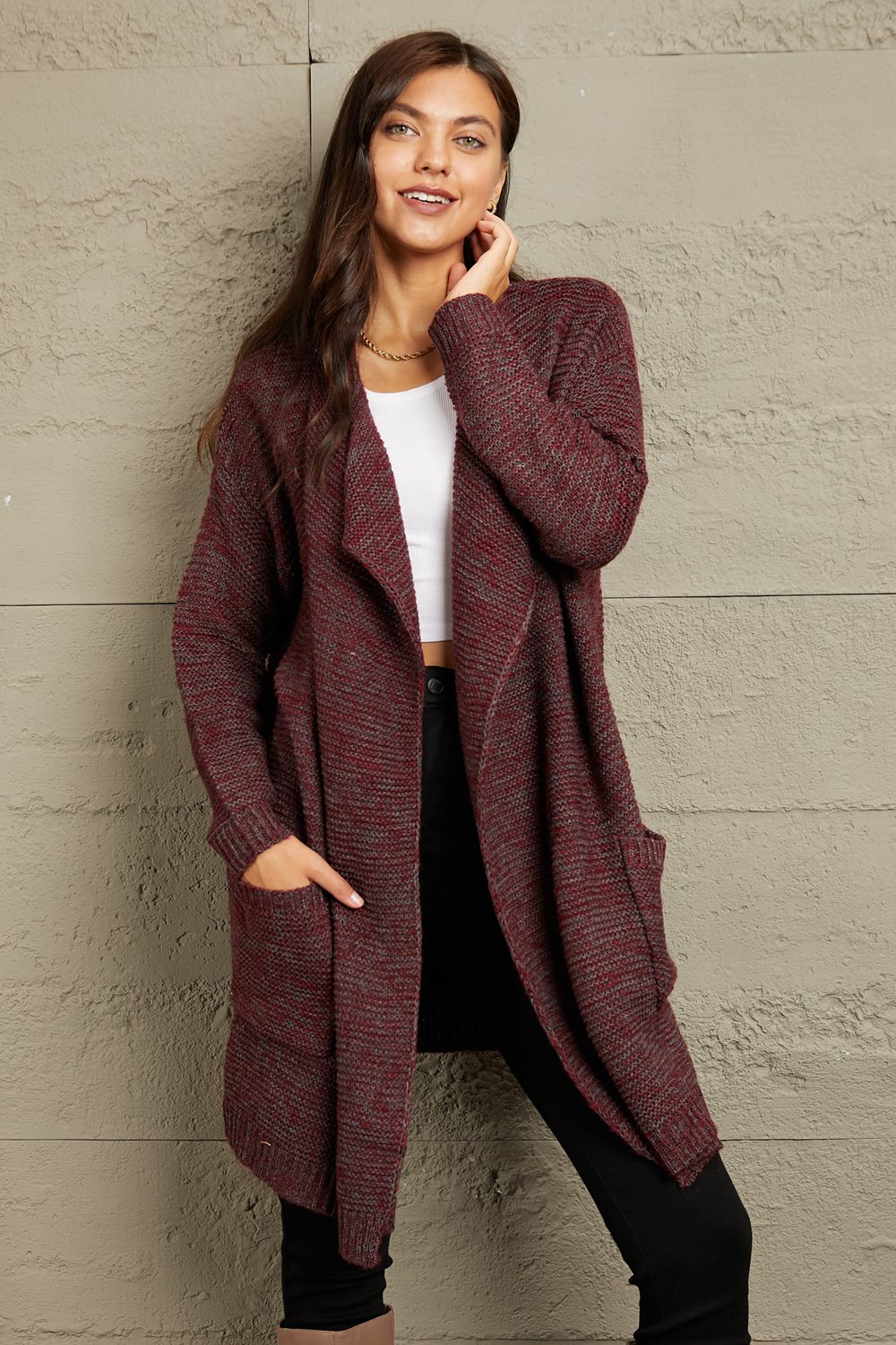 Luna Knit Sweater Cardigan - burgundy