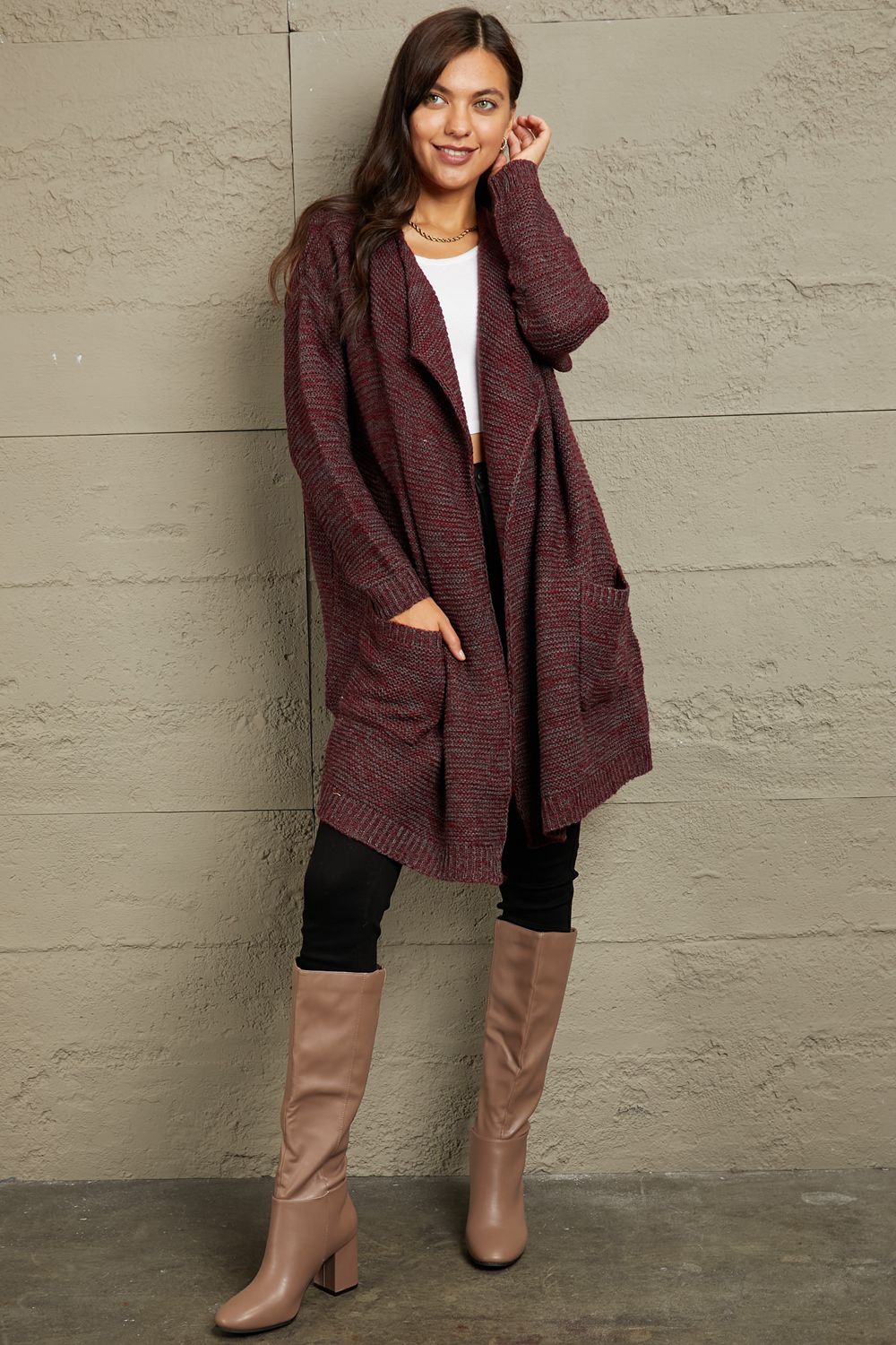 Luna Knit Sweater Cardigan - burgundy