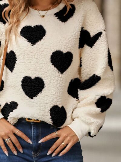 Fuzzy Heart Dropped Shoulder Sweatshirt - 3 colors