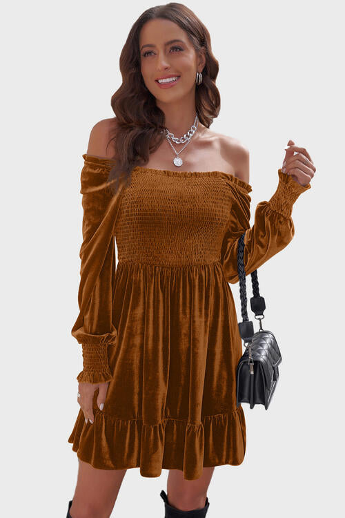 Laura Velvet Ruffle Hem Dress